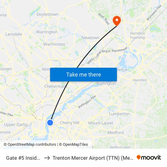 Gate #5 Inside the Wrtc to Trenton Mercer Airport (TTN) (Mercer County Airport) map