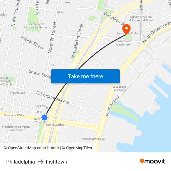 Philadelphia to Fishtown map