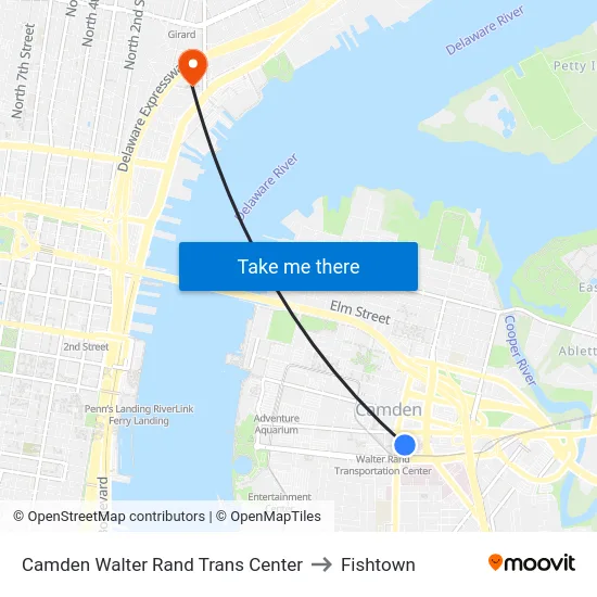 Camden Walter Rand Trans Center to Fishtown map