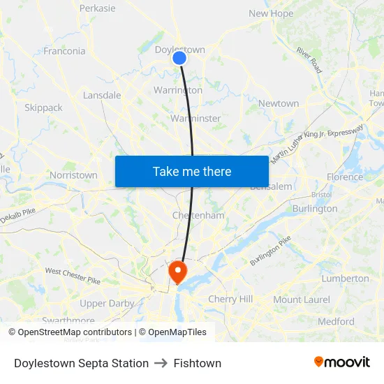 Doylestown Septa Station to Fishtown map
