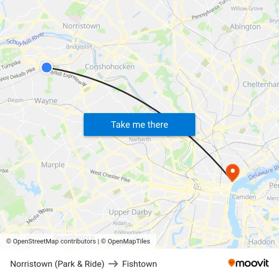 Norristown (Park & Ride) to Fishtown map