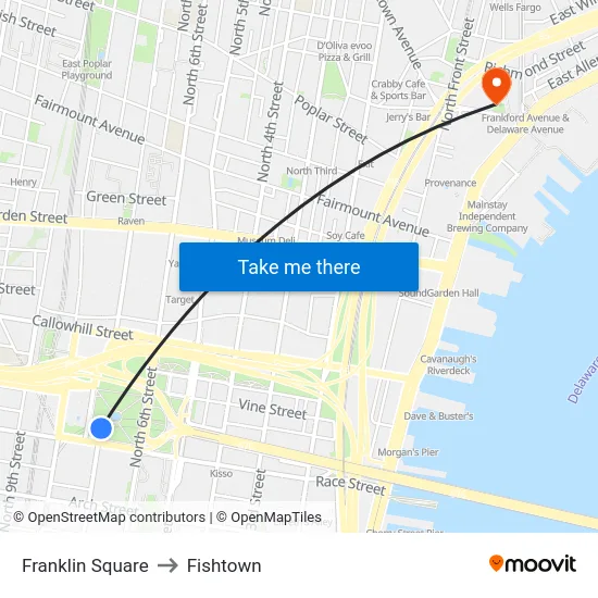 Franklin Square to Fishtown map