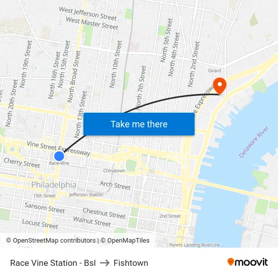 Race Vine Station - Bsl to Fishtown map