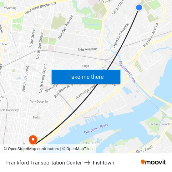 Frankford Transportation Center to Fishtown map