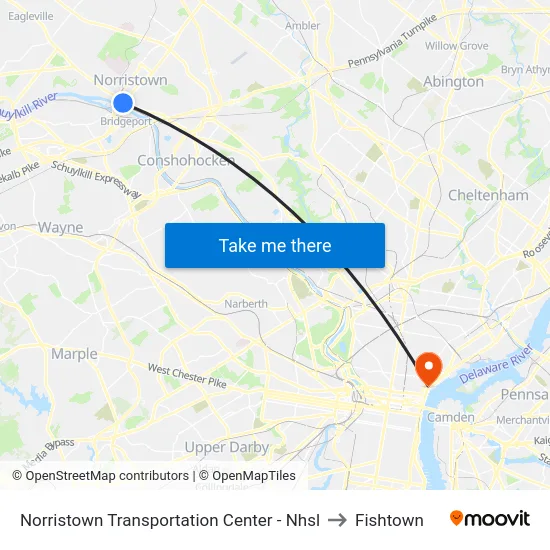 Norristown Transportation Center - Nhsl to Fishtown map
