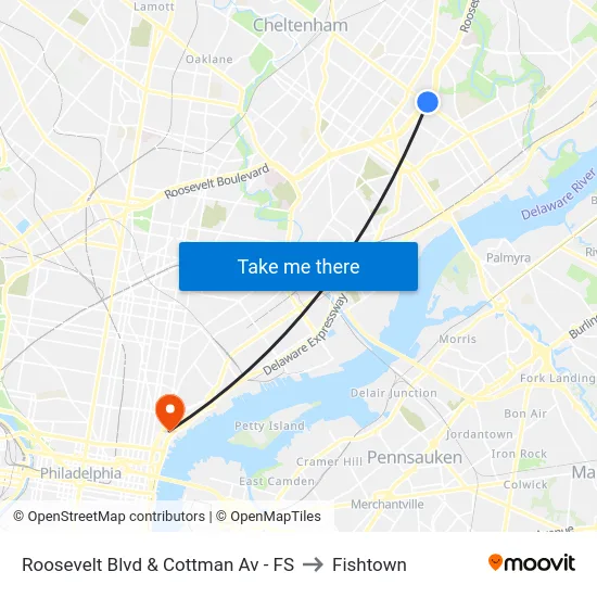 Roosevelt Blvd & Cottman Av - FS to Fishtown map