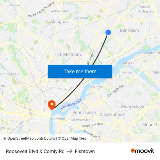 Roosevelt Blvd & Comly Rd to Fishtown map