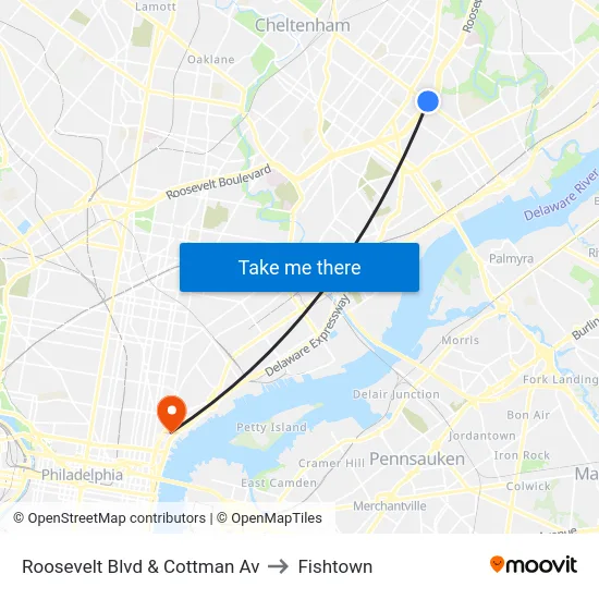 Roosevelt Blvd & Cottman Av to Fishtown map