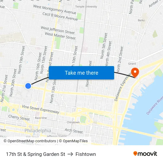 17th St & Spring Garden St to Fishtown map