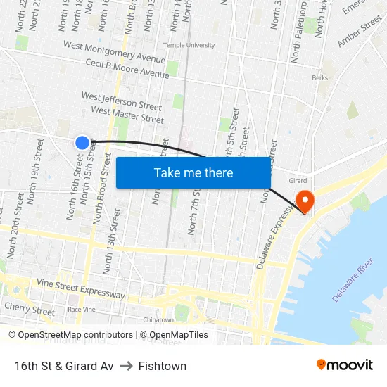 16th St & Girard Av to Fishtown map