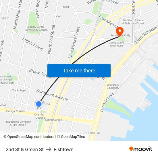 2nd St & Green St to Fishtown map