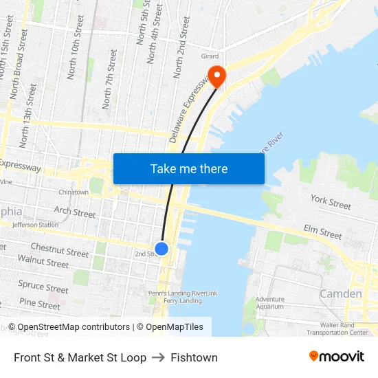 Front St & Market St Loop to Fishtown map