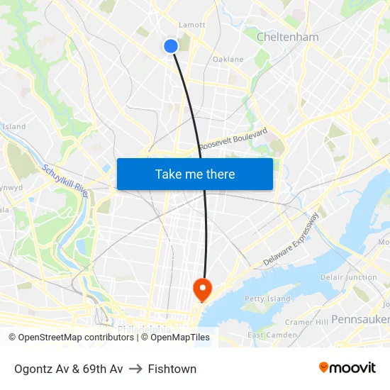 Ogontz Av & 69th Av to Fishtown map