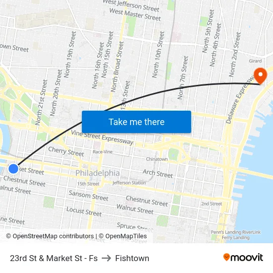23rd St & Market St - Fs to Fishtown map