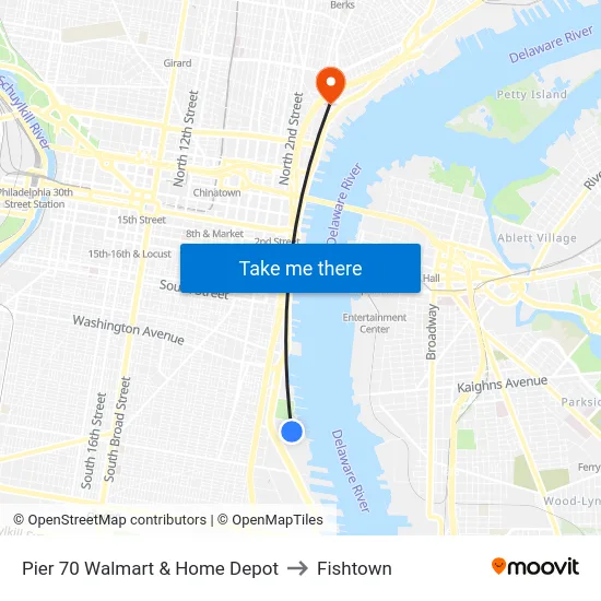 Pier 70 Walmart & Home Depot to Fishtown map