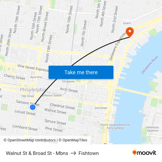 Walnut St & Broad St - Mbns to Fishtown map