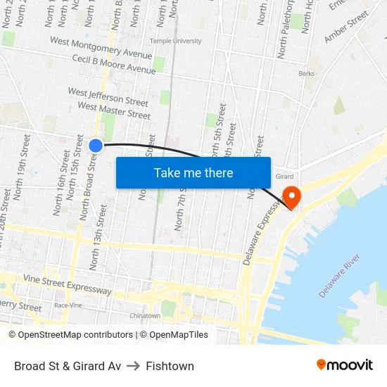 Broad St & Girard Av to Fishtown map