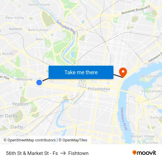 56th St & Market St - Fs to Fishtown map