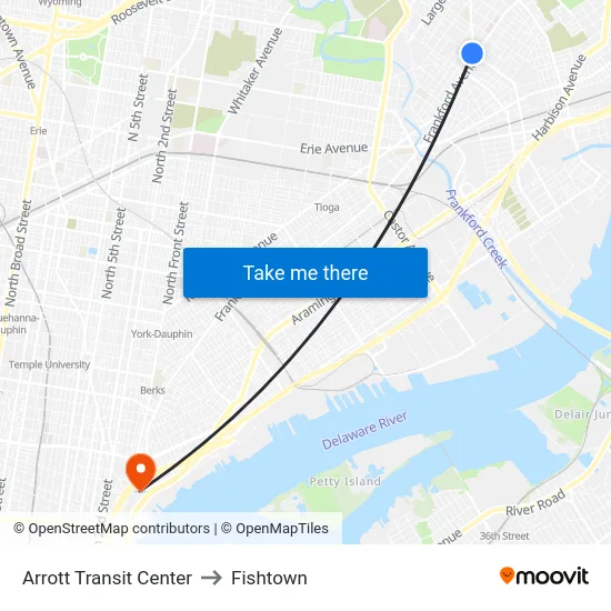 Arrott Transit Center to Fishtown map