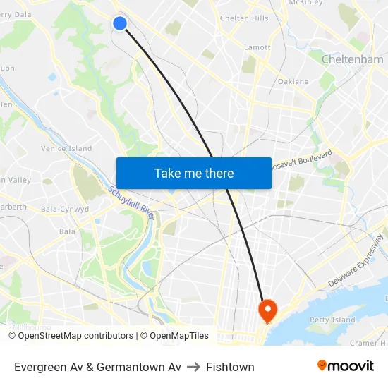 Evergreen Av & Germantown Av to Fishtown map