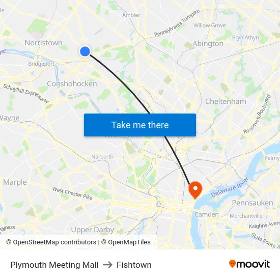 Plymouth Meeting Mall to Fishtown map