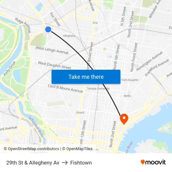 29th St & Allegheny Av to Fishtown map