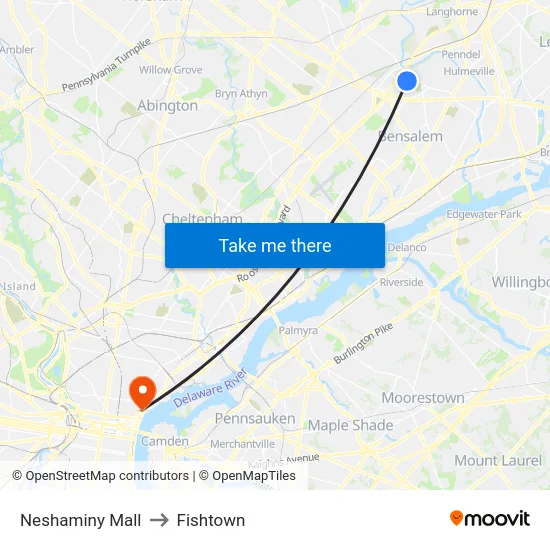 Neshaminy Mall to Fishtown map