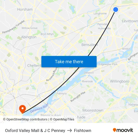 Oxford Valley Mall & J C Penney to Fishtown map