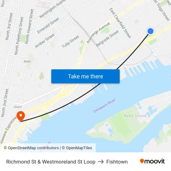 Richmond St & Westmoreland St Loop to Fishtown map