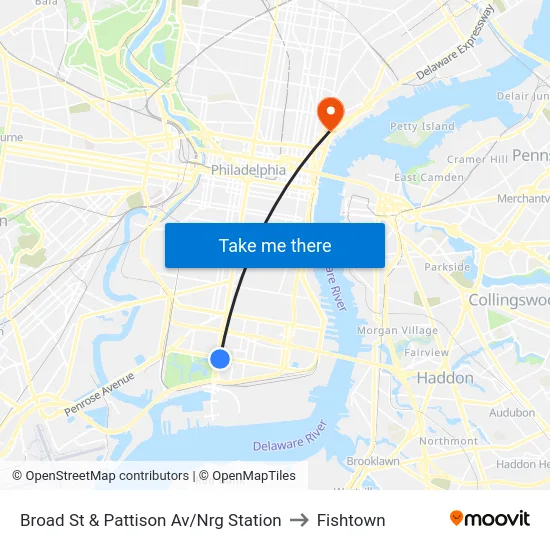 Broad St & Pattison Av/Nrg Station to Fishtown map