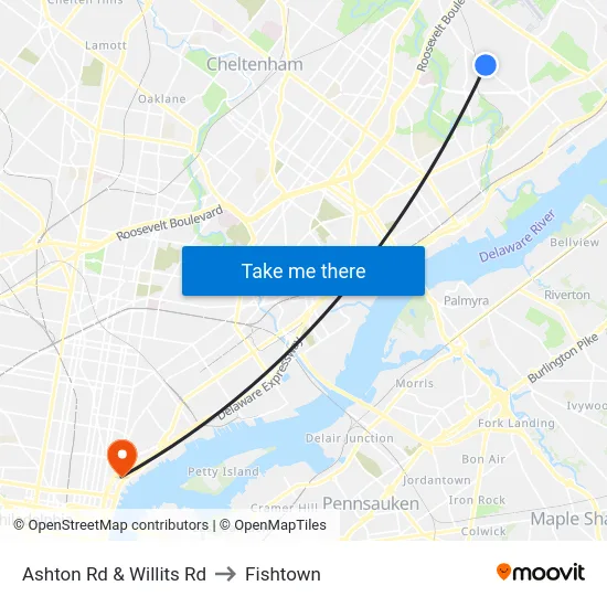 Ashton Rd & Willits Rd to Fishtown map