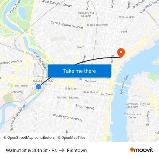 Walnut St & 30th St - Fs to Fishtown map