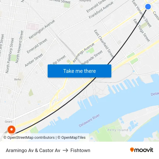 Aramingo Av & Castor Av to Fishtown map
