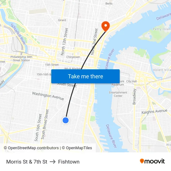 Morris St & 7th St to Fishtown map