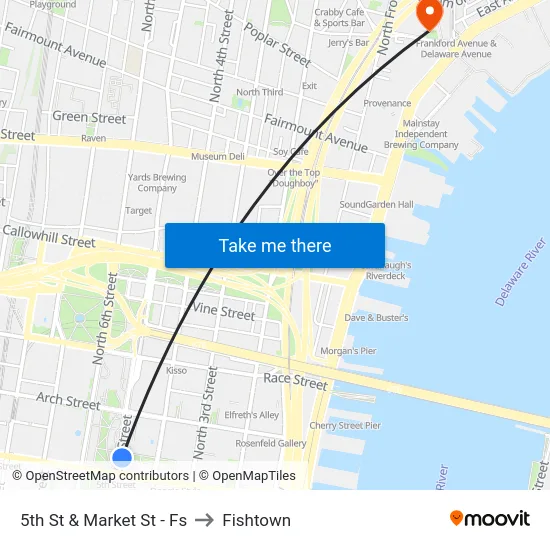 5th St & Market St - Fs to Fishtown map