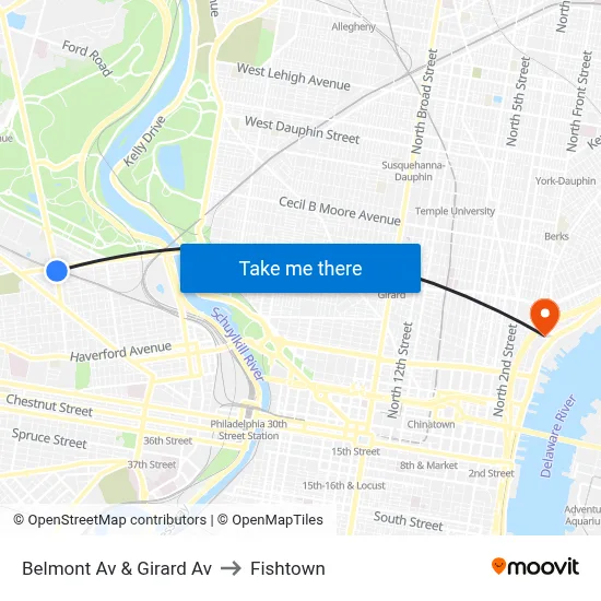 Belmont Av & Girard Av to Fishtown map