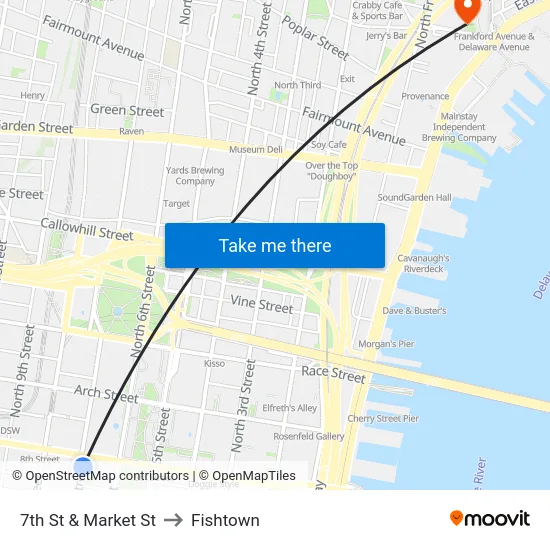 7th St & Market St to Fishtown map