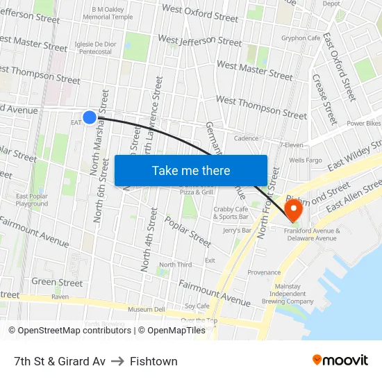 7th St & Girard Av to Fishtown map