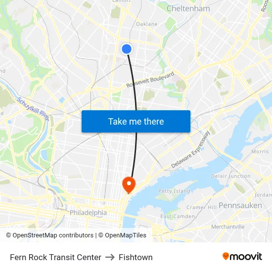 Fern Rock Transit Center to Fishtown map