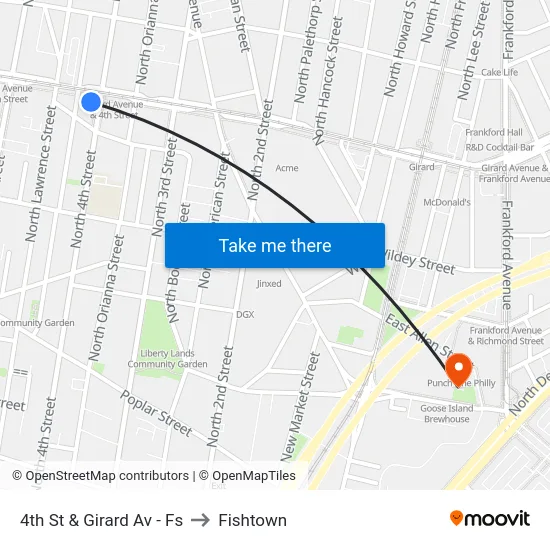 4th St & Girard Av  - Fs to Fishtown map