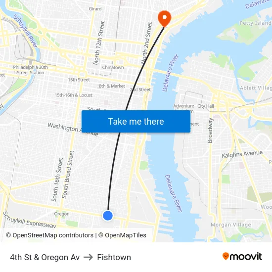 4th St & Oregon Av to Fishtown map