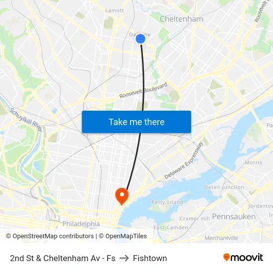 2nd St & Cheltenham Av - Fs to Fishtown map