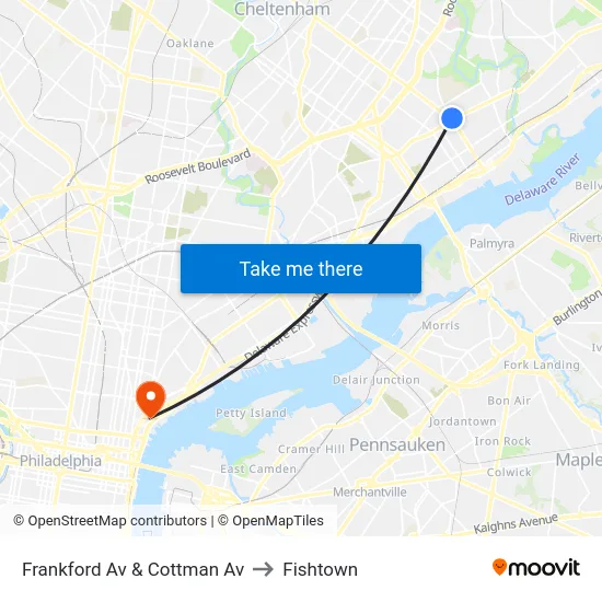 Frankford Av & Cottman Av to Fishtown map