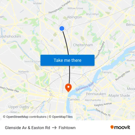 Glenside Av & Easton Rd to Fishtown map