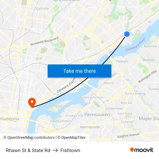 Rhawn St & State Rd to Fishtown map