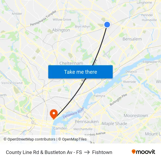 County Line Rd & Bustleton Av - FS to Fishtown map