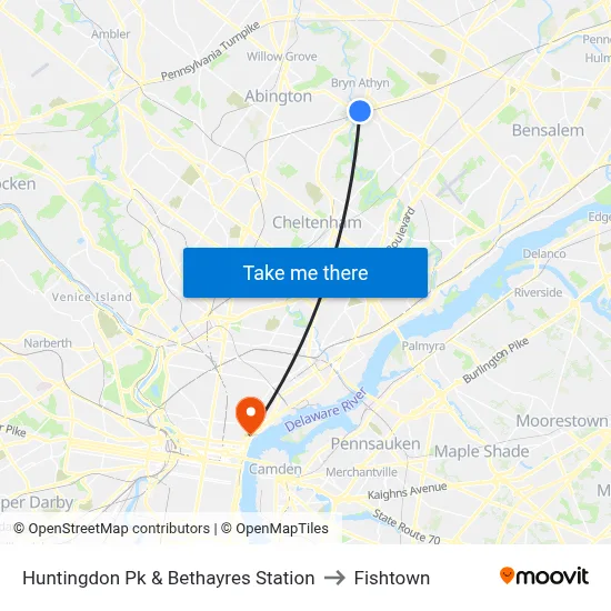 Huntingdon Pk & Bethayres Station to Fishtown map
