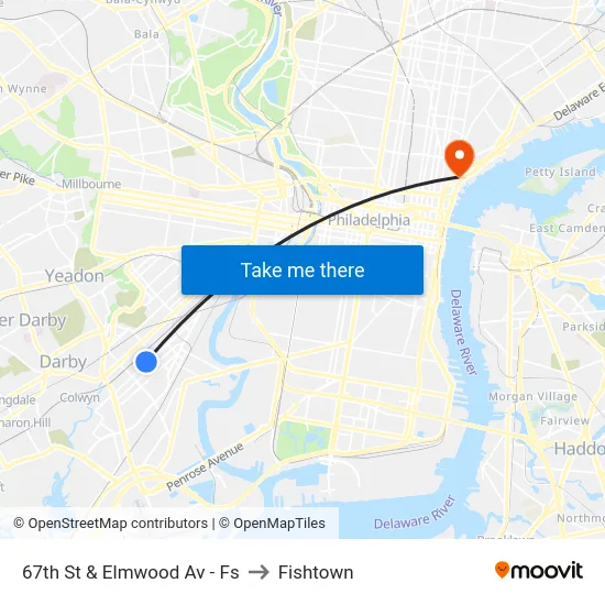 67th St & Elmwood Av - Fs to Fishtown map