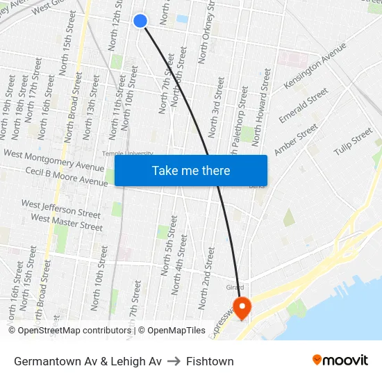Germantown Av & Lehigh Av to Fishtown map