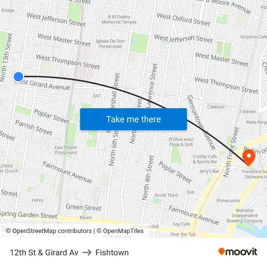 12th St & Girard Av to Fishtown map